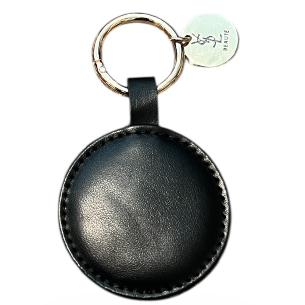YSL Beauty Black Leather Keyring Mirror with Gold Tone Hardware - Picture 3 of 3